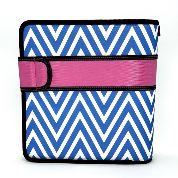 Case-It “The Open Tab” 2” Three Ring Binder Blue & White Chevron w/Pink New NWT - Picture 2 of 6